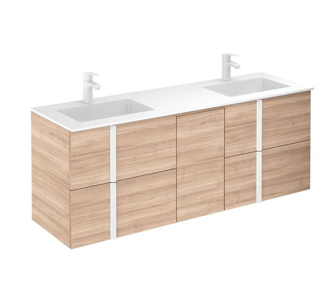 Neox 60 inches modern wall double bathroom Vanity, 4 drawers, 1 door with sink console