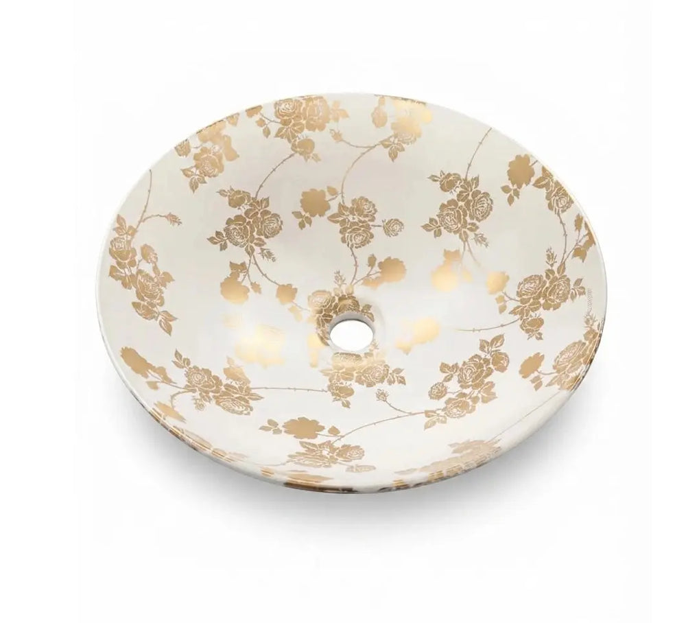 Hand Decorated Porcelain Vessel Sink | New Lys Rose Bathroom Vessel Sink