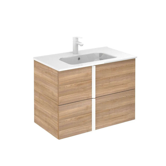 Neox 32 inches modern floating bathroom Vanity with sink.  2 drawers vanity. Ceramic sink console 32"