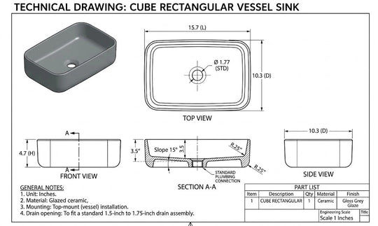 Modern Rectangular Porcelain Vessel Sink | Multi-Color Bathroom Basin