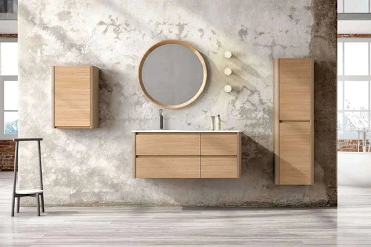 Aston Contemporary Floating 47" bathroom vanity. Natural Oak. Floating bathroom cabinet. Minimalist european design