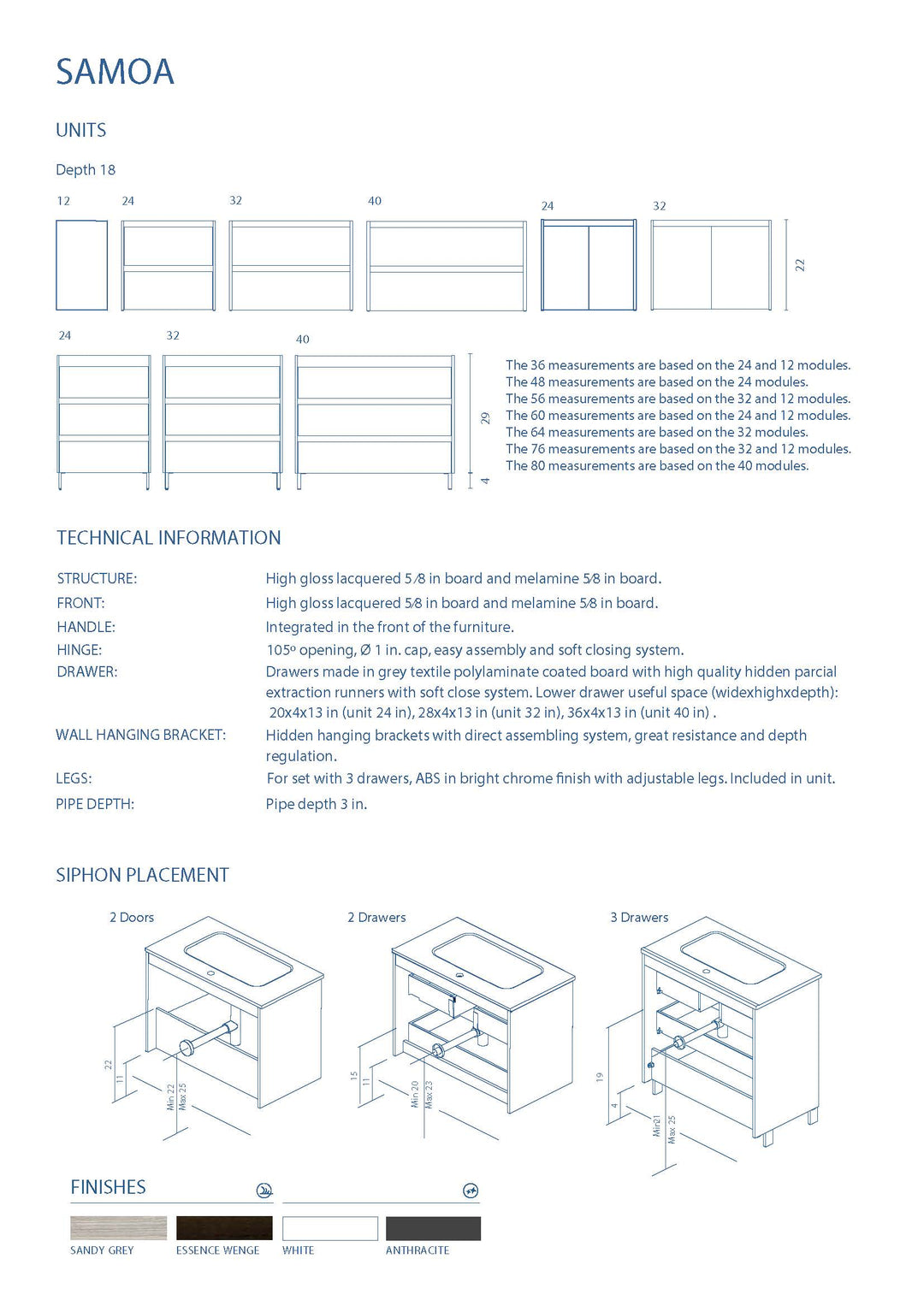 Samoa 32 inches modern wall mounted bathroom Vanity 2 doors with ceramic sink console Roca Group