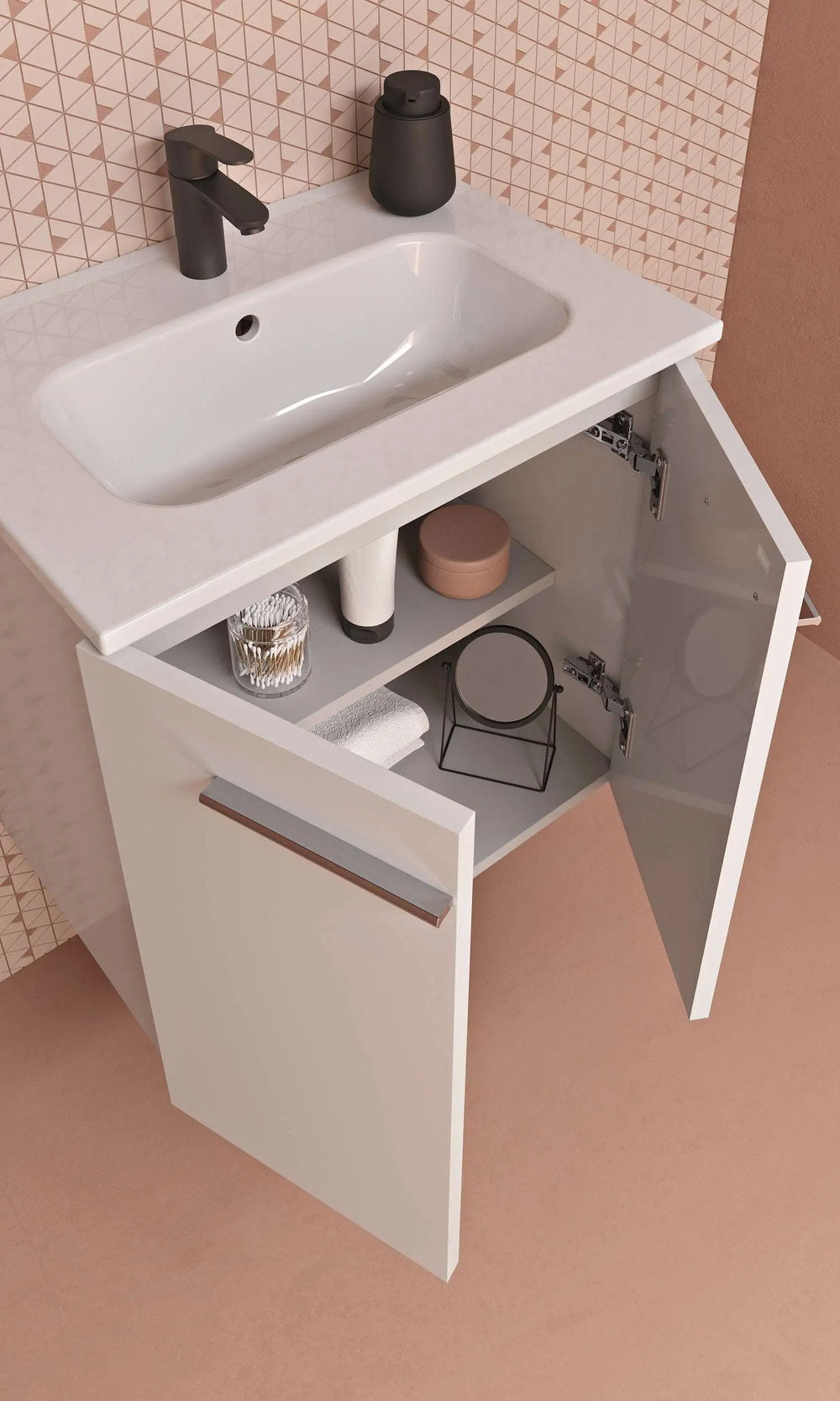 Pack Stay 20 inches floating small bathroom Vanity with sink console and mirror. Contemporary small bathroom cabinet.