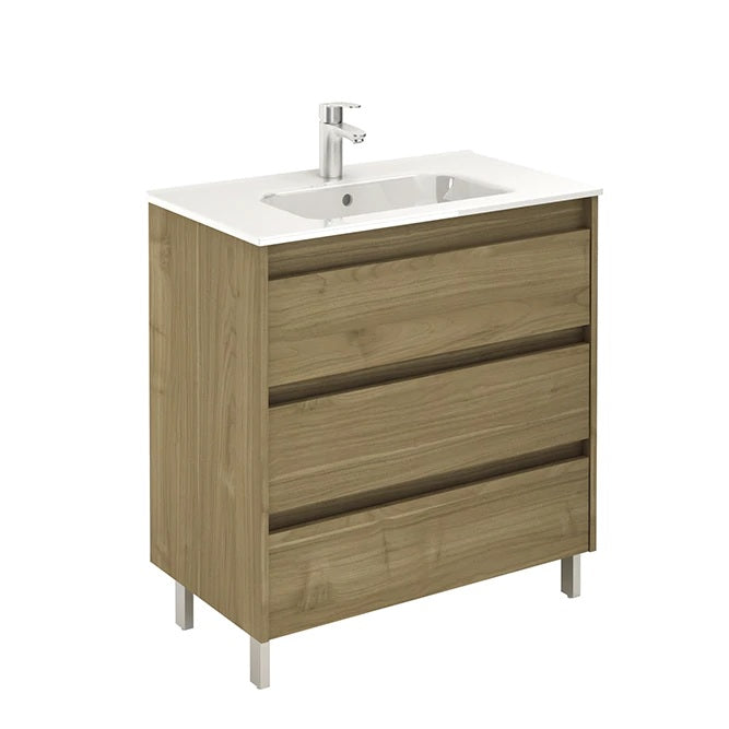 Samoa 32 inches modern standing bathroom vanity 3 Drawers with ceramic sink console Roca Group