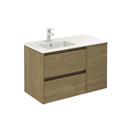 Samoa 36 inches wall mounted Bathroom Vanity 2 drawers, 1 door. Ceramic sink console Roca Group