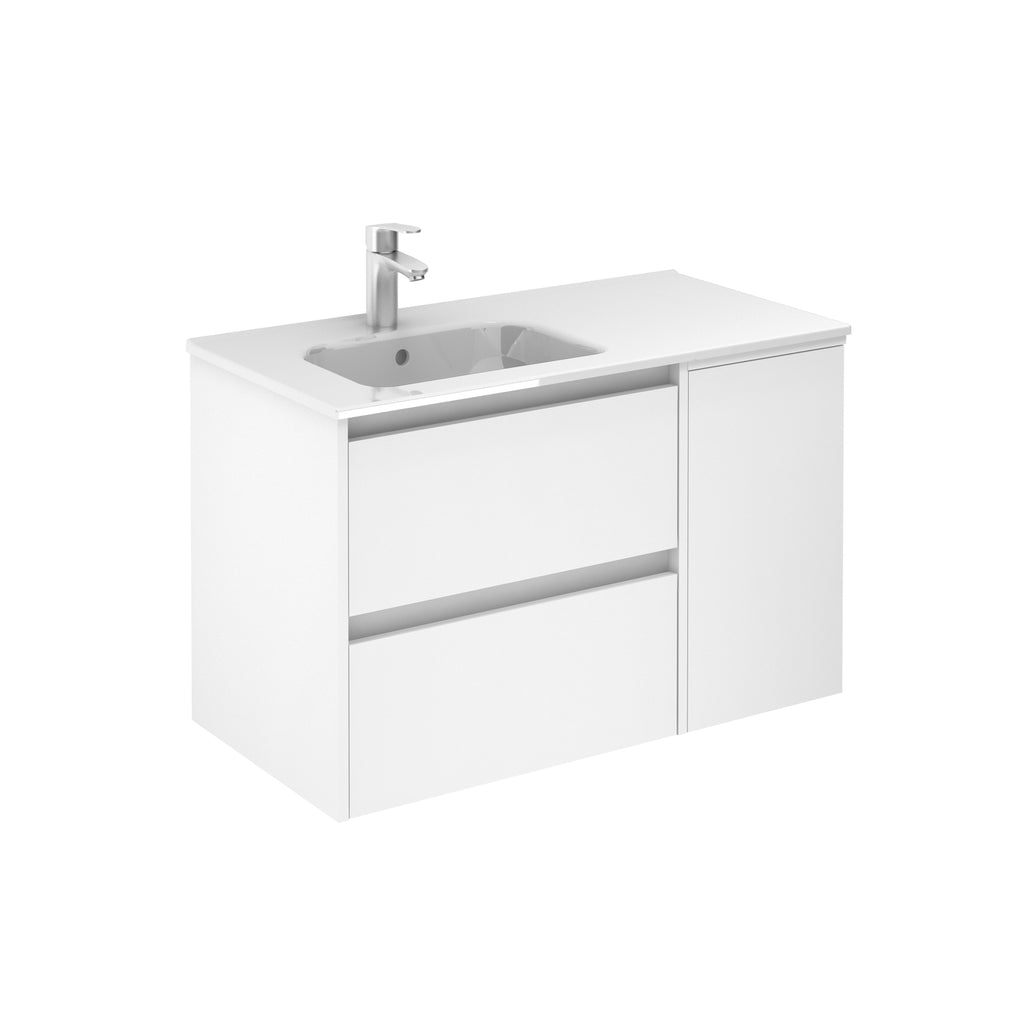 Samoa 36 inches wall mounted Bathroom Vanity 2 drawers, 1 door. Ceramic sink console