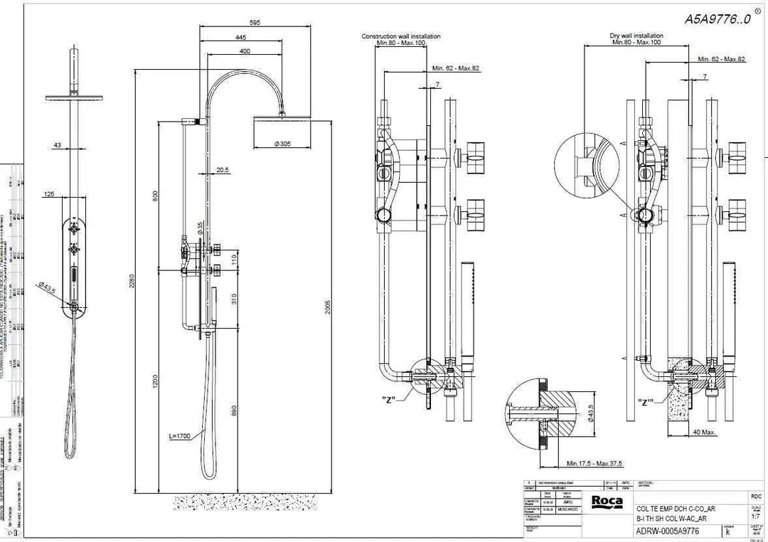 ARMANI/Roca thermostatic shower column. Armani shower system