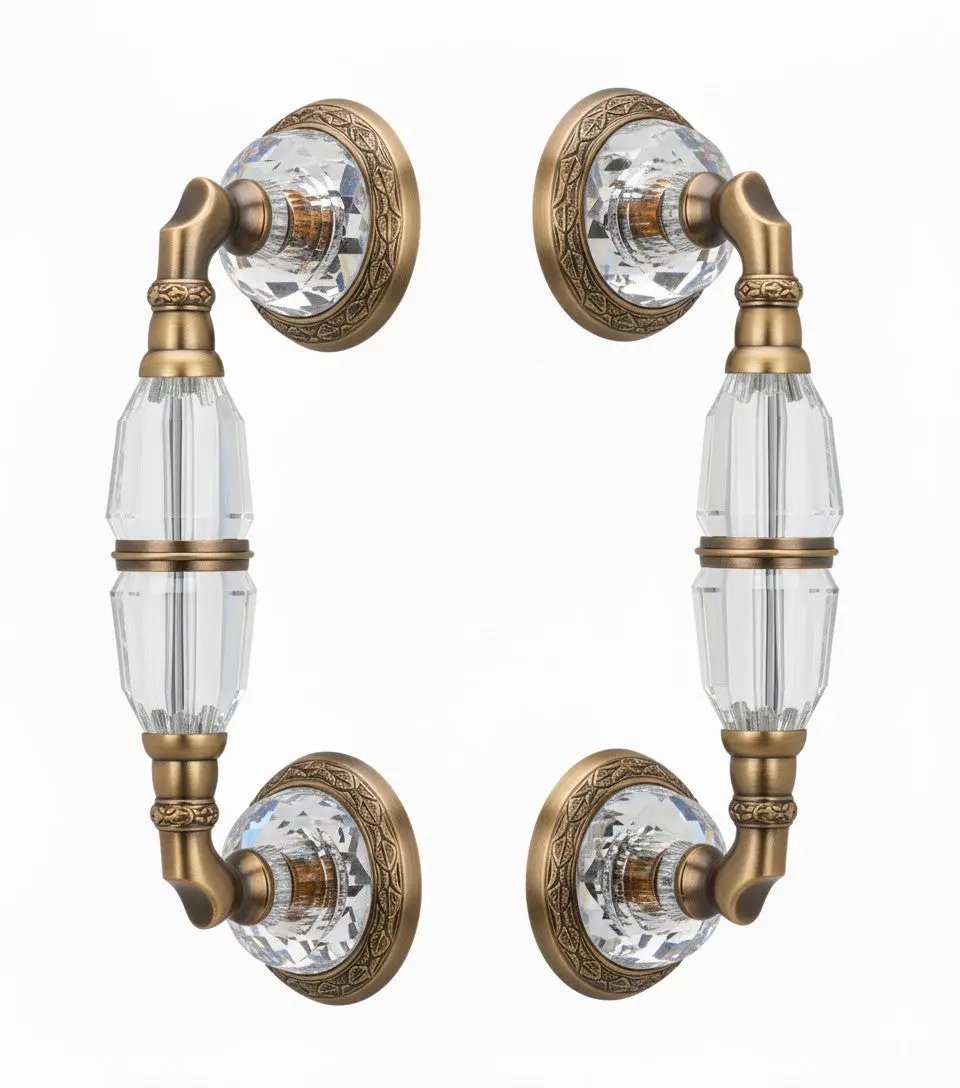 Strass Door Pull handles set with Swarovski crystals. Luxury glass door handles set.