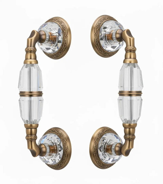 Strass Door Pull handles set with Swarovski crystals. Luxury glass door handles set.