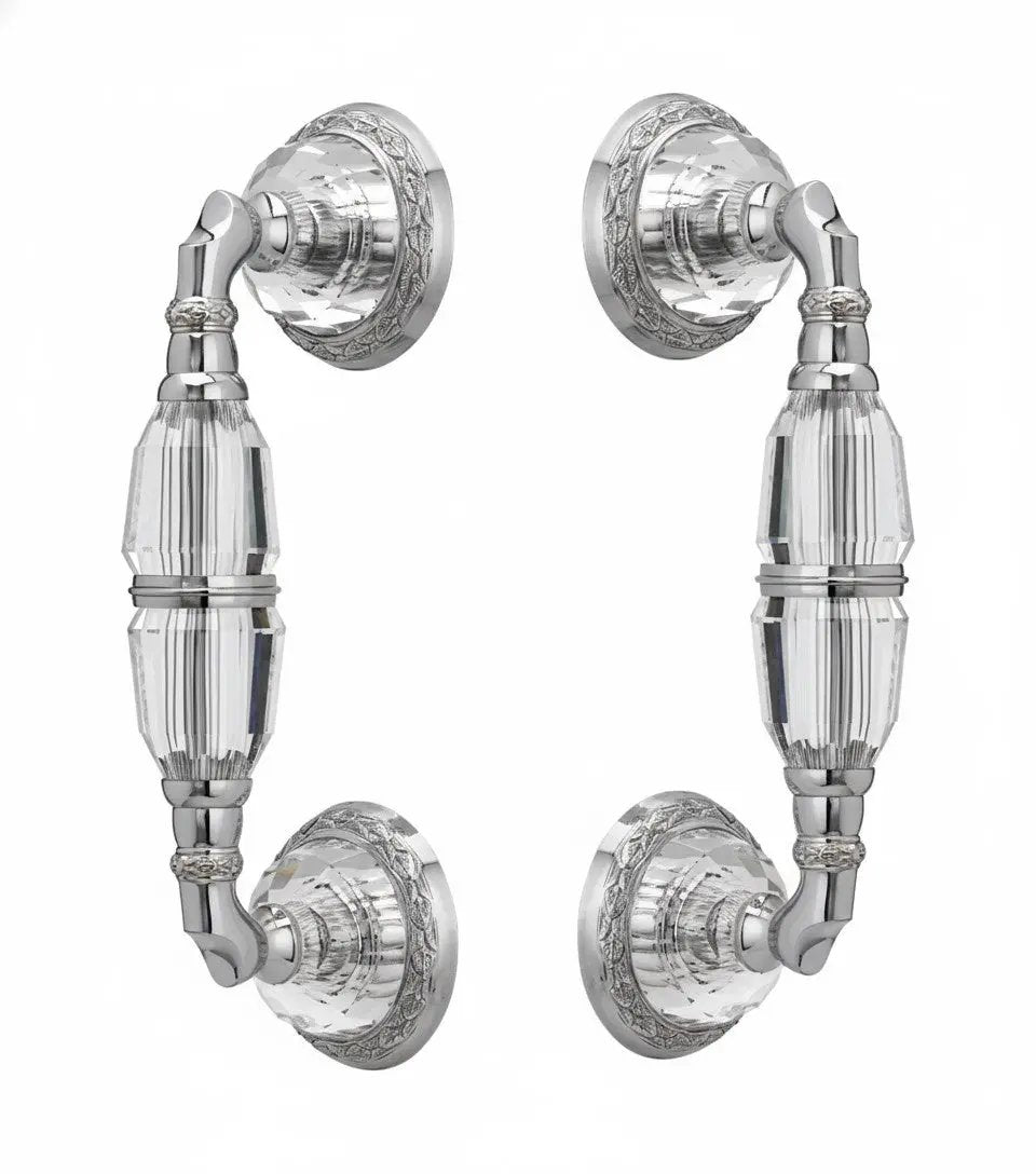 Strass Door Pull handles set with Swarovski crystals. Luxury glass door handles set.