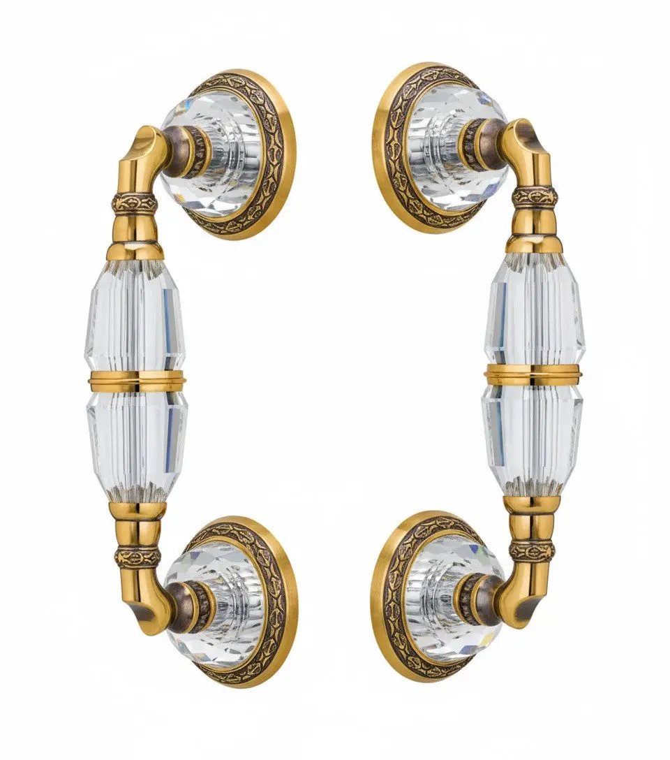 Strass Door Pull handles set with Swarovski crystals. Luxury glass door handles set.