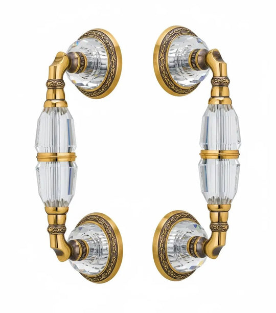 Strass Door Pull handles set with Swarovski crystals. Luxury glass door handles set.