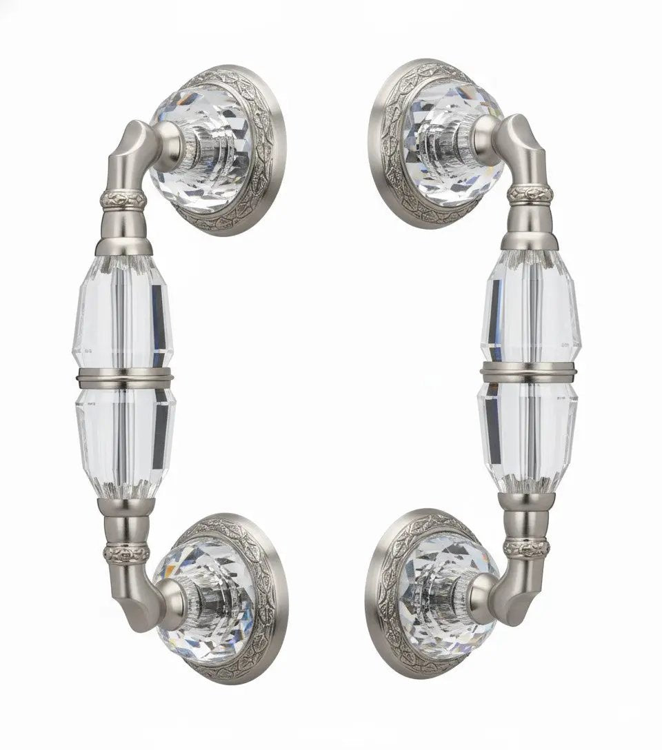 Strass Door Pull handles set with Swarovski crystals. Luxury glass door handles set.