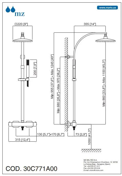 Cubic thermostatic shower column. Shower system set MZ