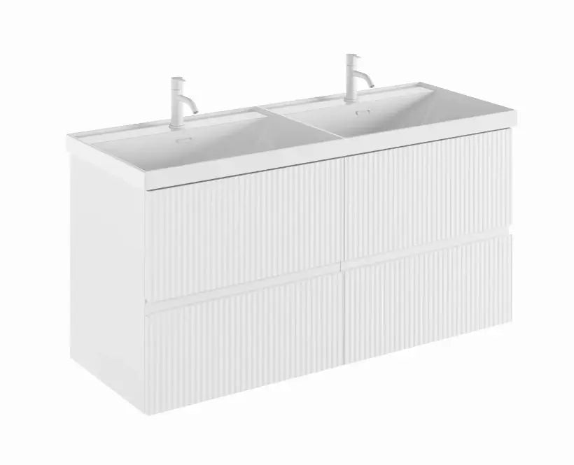 Double sink Wall mounted bathroom cabinet in matte white finish