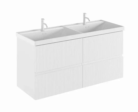 Double sink Wall mounted bathroom cabinet in matte white finish