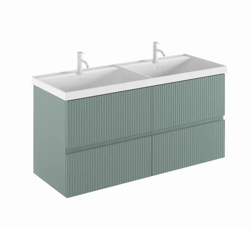 Double sink floating bathroom vanity in matte green
