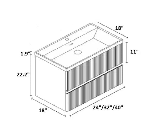 Vera wall mounted Bathroom Vanity 2 drawers with ceramic sink console