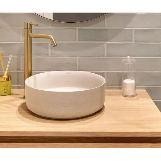Carnac Crude porcelain round vessel sink. Modern bathroom bowl sink. Bathco