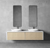 Auriga double sink wall mounted bathroom vanity 79". Cream Leather Upholstery