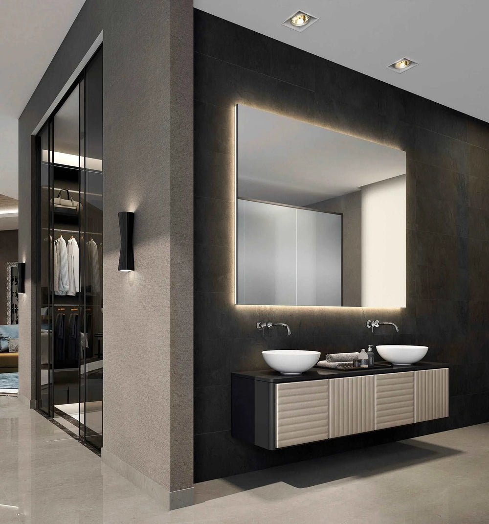 Boston wall mounted bathroom vanity 72". Lacquered and leather.