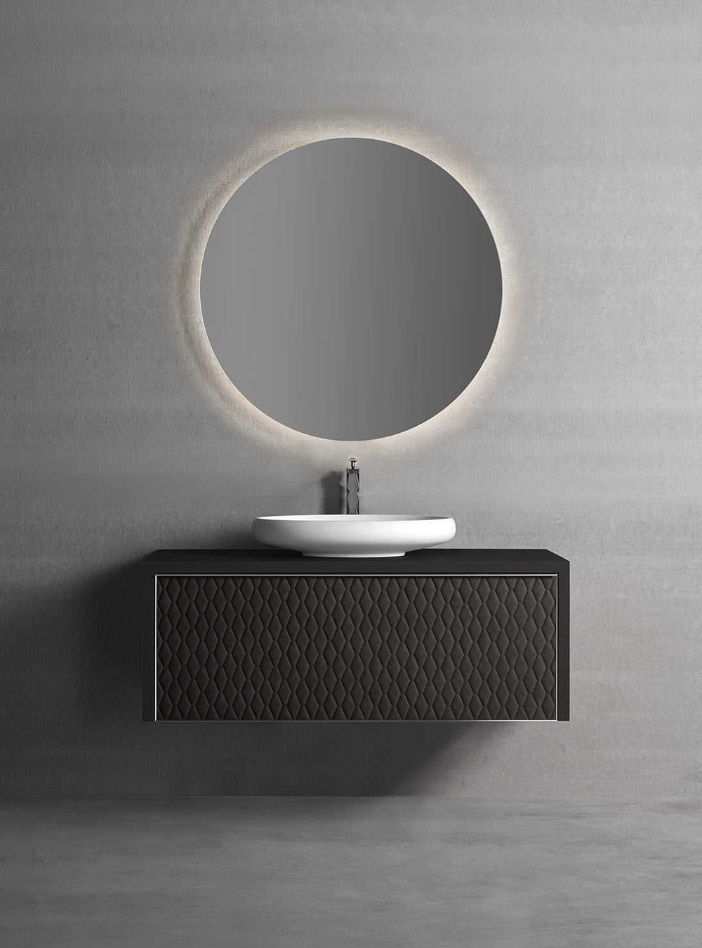 Auriga wall mounted bathroom vanity 47". Black Leather Upholstery