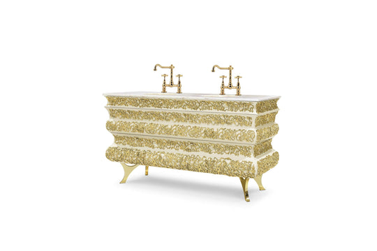 Crochet 64" luxury double bathroom vanity.  White-gold MV