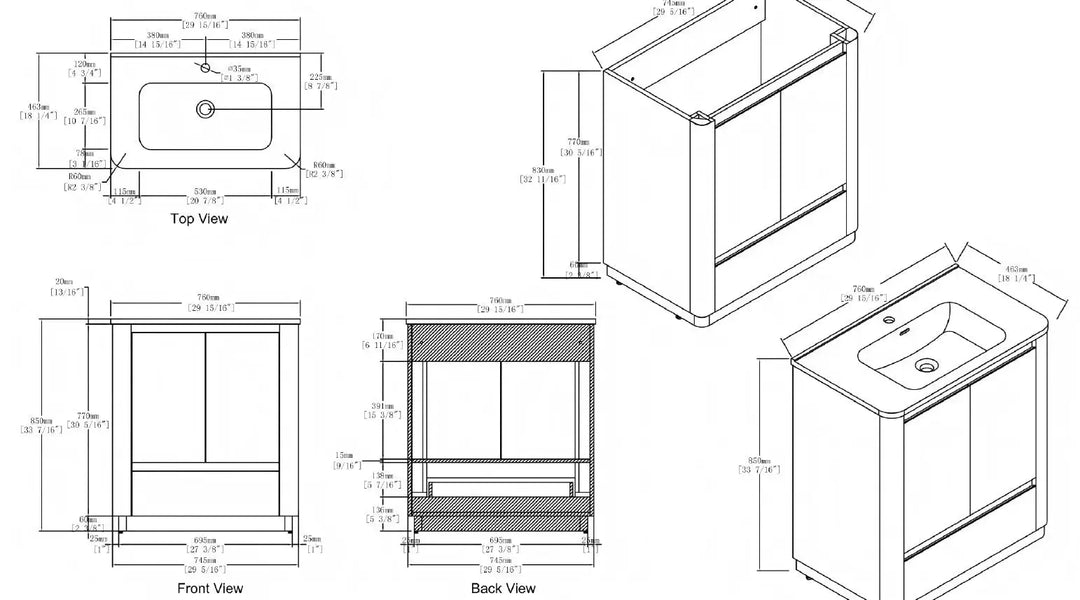 Hana free standing bathroom vanity. Natural Oak. Curve bathroom cabinets Secret Bath