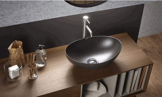 Begursa black Cast Iron bathroom vessel sink. Bowl sink.