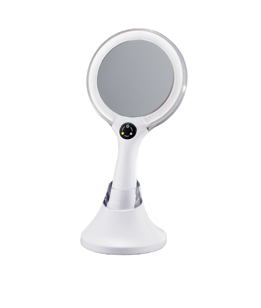 Table and handheld makeup LED mirror. 5X Magnification makeup mirror