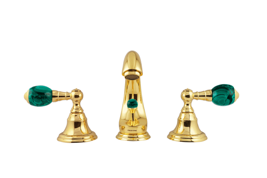 Atlantica Precious two handles widespread bathroom sink faucet with Malachite stone. Secret Bath