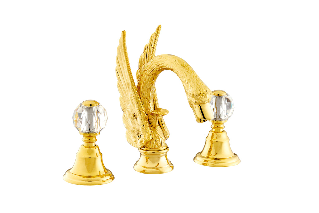 Swan gold three holes bathroom sink faucet, widespread, luxury faucet