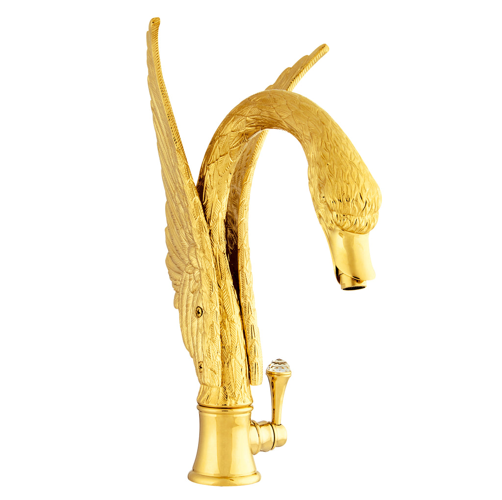 Swan gold tall bathroom sink faucet with Swarovski crystal