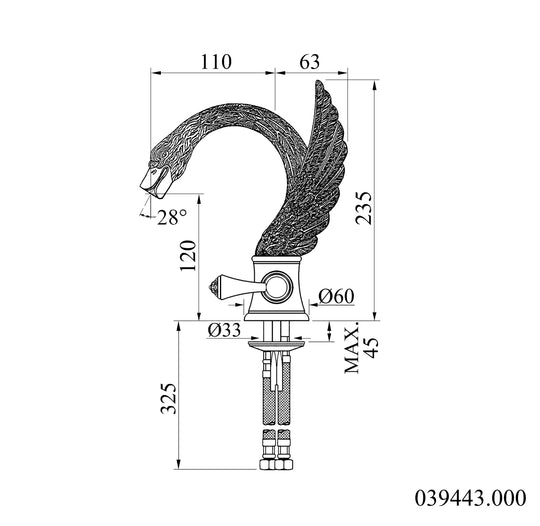 Swan single hole faucet drawing