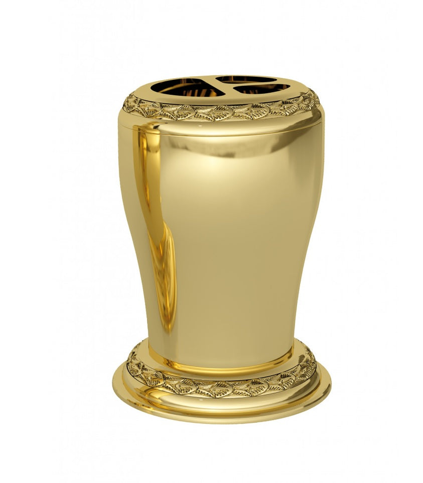 Boutique polished gold toothbrush holder, luxury bath accessories. Classic bathroom