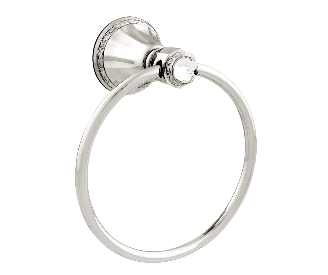 Adriatica towel ring polished chrome with clear Swarovski crystal inlaid. Luxury hand towel holder, high end bath accessory traditional style.