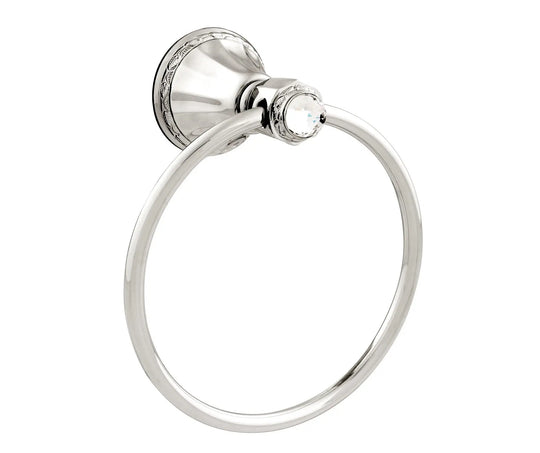 Adriatica towel ring polished chrome with clear Swarovski crystal inlaid. Luxury hand towel holder, high end bath accessory traditional style.