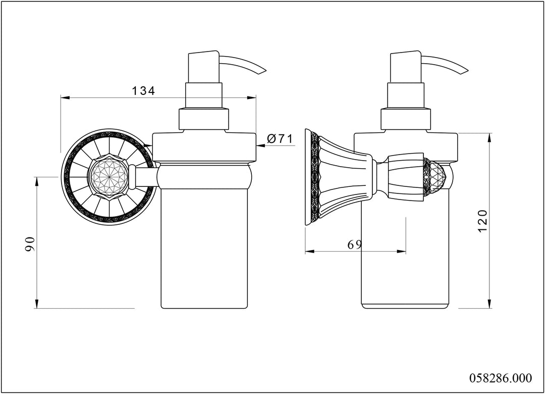 Adriatica traditional soap dispenser technical drawing.