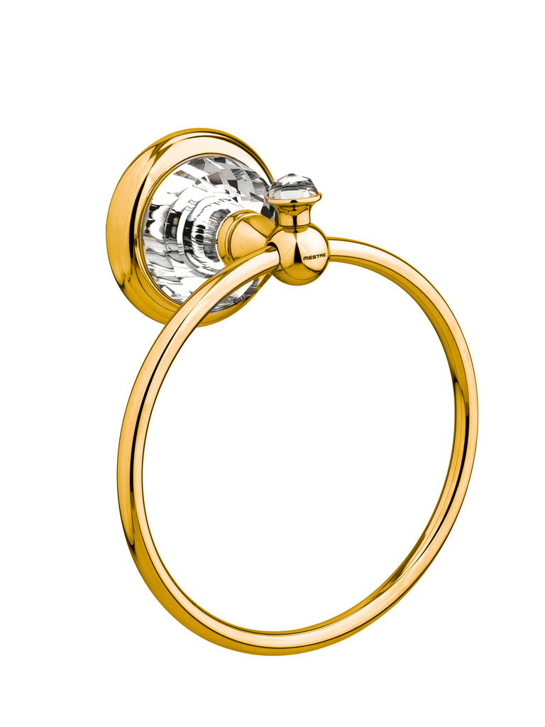 Strass Luxury gold towel ring with customized Swarovski crystals. Plain plate Secret Bath