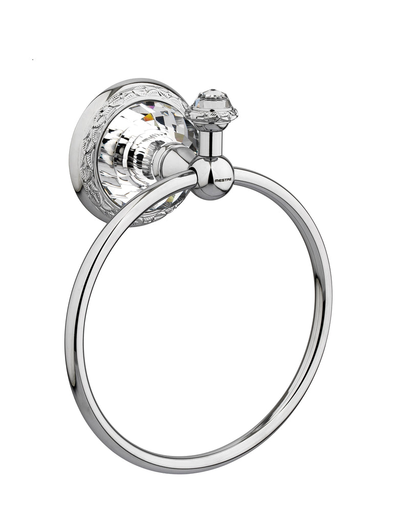 Strass Luxury chrome towel ring with customized Swarovski crystals. Decorated plate Secret Bath