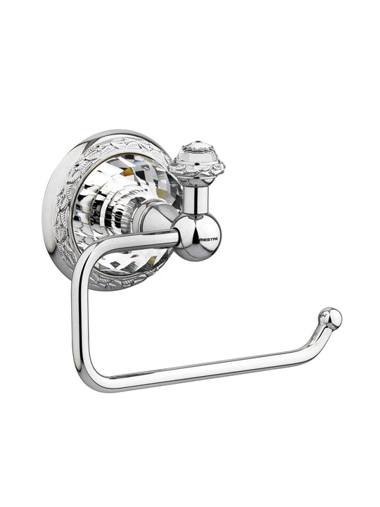 Strass Luxury chrome toilet paper holder with customized Swarovski crystals. Decorated plate Secret Bath