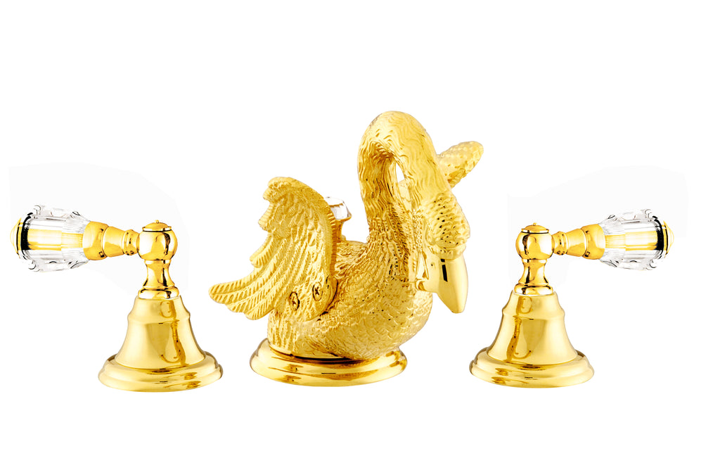 Swan widespread gold bathroom sink faucet, three holes faucet, luxury taps