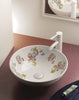 Marsella decorated bathroom vessel sink. Decorated white porcelain.