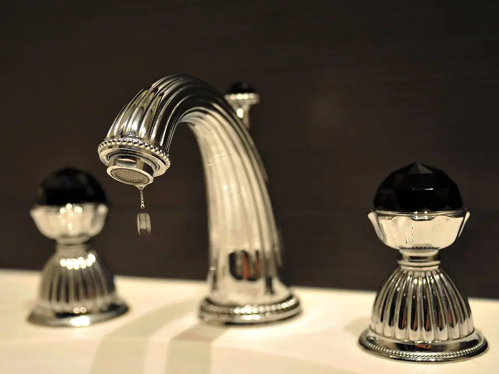 Artica Swarovski® Chrome two handles widespread bathroom sink faucet with Black Swarovski crystals Secret Bath