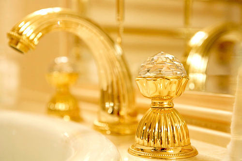 Artica Swarovski® Gold two handles widespread bathroom sink faucet. Luxury bathroom faucet, traditional taps Secret Bath