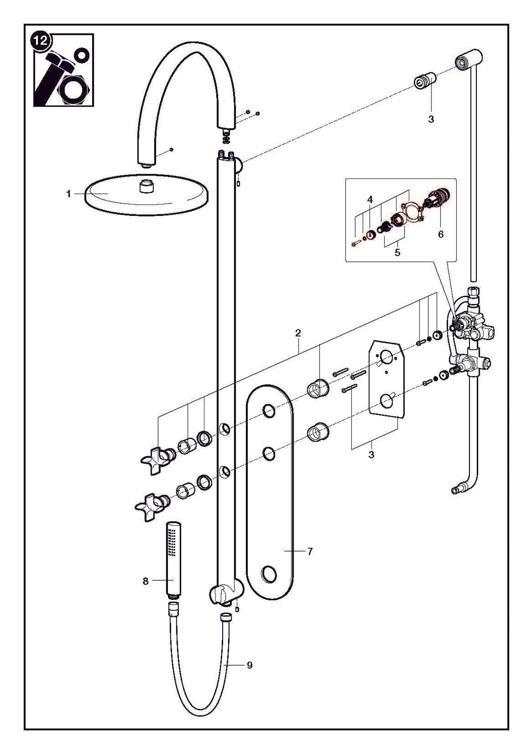 ARMANI/Roca thermostatic shower column. Armani shower system ARMANI/Roca