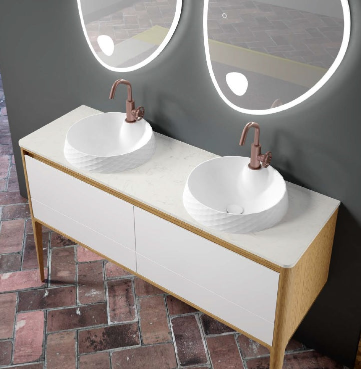 Dijon Contemporary Free standing 55" White-Natural Ash bathroom vanity. Solid ash.