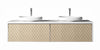 Auriga double sink wall mounted bathroom vanity 79". Cream Leather Upholstery