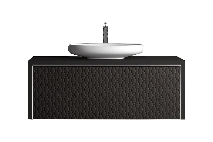 Auriga wall mounted bathroom vanity 47". Black Leather Upholstery