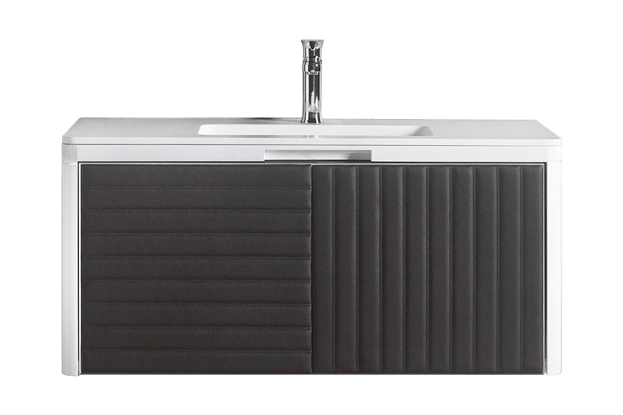 Boston wall mounted bathroom vanity 37". Lacquered and leather.